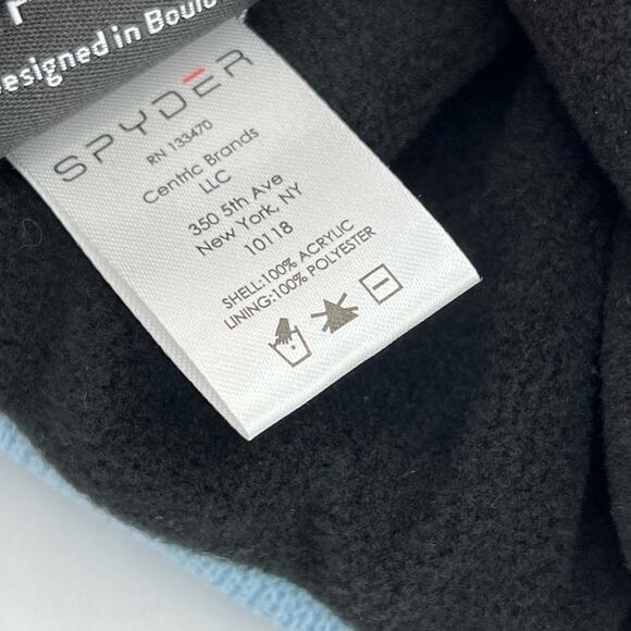 Spyder Jacquard Logo Blue Striped Fleece Lined Pom-Pom Beanie Hat Women’s OS - Picture 3 of 4